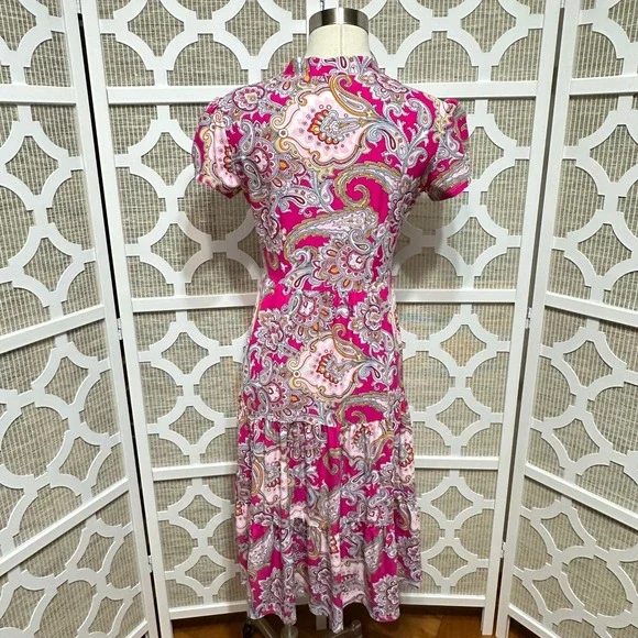 Jude Connally Libby Midi Dress Womens XS Paisley Tiered Short Sleeve Jude Cloth - Picture 7 of 10